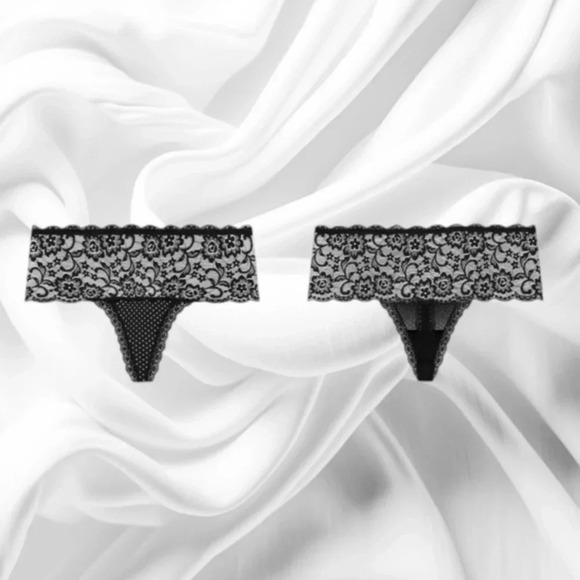 NWT  Cotton Print Thong SOFT LACE BAND - BLK W/ WHITE POLKA DOT~ plus size 22/24 - Picture 3 of 3